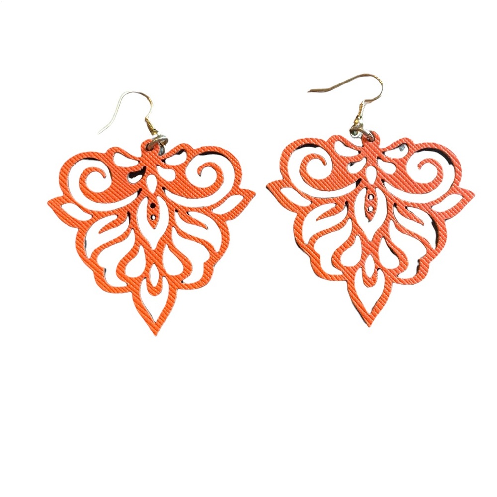 Faux Wood Cutout Orange Drop Earrings